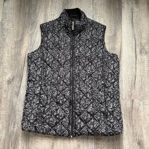 Jane Ashley Womens Quilted Puffer Vest Black Grey Patterned Size L Large